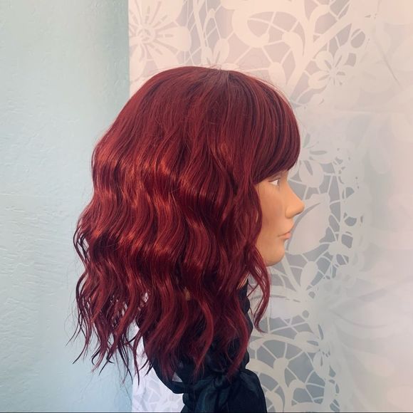Burgundy Red Beach Wave Lob Synthetic Wig Size OS - Picture 2 of 8